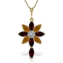 Genuine 2.0 ctw Garnet, Citrine & Diamond Necklace Jewelry 14KT Yellow Gold - REF-47W4Y