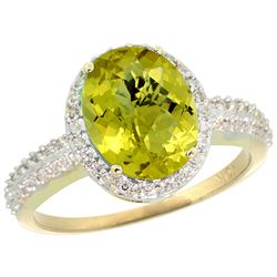 Natural 2.56 ctw Lemon-quartz & Diamond Engagement Ring 14K Yellow Gold - REF-41Z2Y