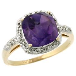 Natural 3.92 ctw Amethyst & Diamond Engagement Ring 14K Yellow Gold - REF-35M2H