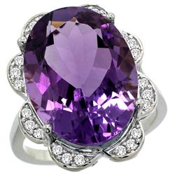 Natural 13.83 ctw amethyst & Diamond Engagement Ring 14K White Gold - REF-124G4M