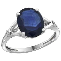 Natural 2.41 ctw Blue-sapphire & Diamond Engagement Ring 10K White Gold - REF-85X2A