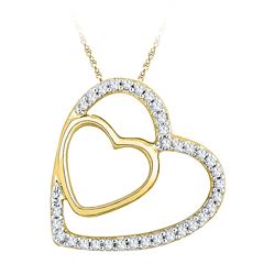 0.12 CTW Diamond Double Heart Pendant 10KT Yellow Gold - REF-9W7K