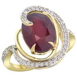 Natural 5.73 ctw ruby & Diamond Engagement Ring 14K Yellow Gold - REF-78F7N