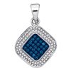 Image 1 : 0.25 CTW Blue Color Diamond Diagonal Square Cluster Pendant 10KT White Gold - REF-18Y2X