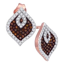 0.40 CTW Red Color Diamond Stud Cluster Spade Earrings 10KT Rose Gold - REF-40M4H