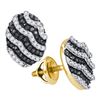 Image 1 : 0.45 CTW Black Color Diamond Oval Cluster Earrings 10KT Yellow Gold - REF-26K9W