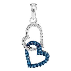 0.15 CTW Blue Color Diamond Double Heart Dangle Pendant 10KT White Gold - REF-10W5K