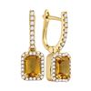 Image 1 : 1.36 CTW Natural Citrine Diamond Rectangle Dangle Earrings 14KT Yellow Gold - REF-76X4Y