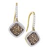 Image 1 : 0.60 CTWCognac-brown Color Diamond Square Dangle Earrings 10KT Yellow Gold - REF-33W8K