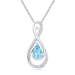 0.80 CTWOval Created Blue Topaz Solitaire Diamond Teardrop Pendant 10KT White Gold - REF-18N2F