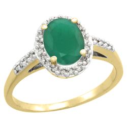 Natural 1.6 ctw Emerald & Diamond Engagement Ring 10K Yellow Gold - REF-37W3K