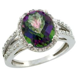 Natural 3.47 ctw Mystic-topaz & Diamond Engagement Ring 10K White Gold - REF-34F7N