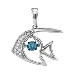 0.19 CTW Blue Color Diamond Fish Animal Nautical Pendant 10KT White Gold - REF-25Y4X