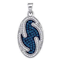 0.50 CTWBlue Color Diamond Oval Wave Pendant 10KT White Gold - REF-26W9K