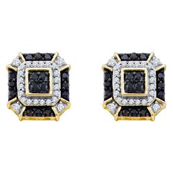 0.48 CTW Black Color Diamond Square Geometric Cluster Earrings 10KT Yellow Gold - REF-32M9H