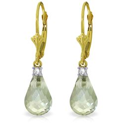 Genuine 4.6 ctw Green Amethyst & Diamond Earrings Jewelry 14KT Yellow Gold - REF-30X2M