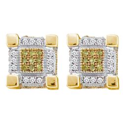 0.29 CTW Mens Yellow Color Diamond 3D Cube Stud Earrings 10KT Yellow Gold - REF-26H9M