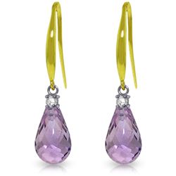 Genuine 4.6 ctw Amethyst & Diamond Earrings Jewelry 14KT Yellow Gold - REF-28P8H