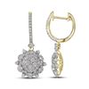 Image 1 : 2.28 CTW Diamond Starburst Cluster Dangle Hoop Earrings 14KT Yellow Gold - REF-244F4N