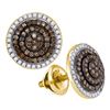 Image 1 : 0.55 CTW Cognac-brown Color Diamond Cluster Earrings 10KT Yellow Gold - REF-30H2M