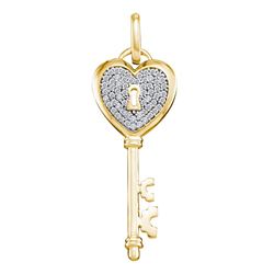0.18 CTW Diamond Heart Handle Key Pendant 10KT Yellow Gold - REF-22M4H