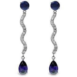 Genuine 4.35 ctw Sapphire & Diamond Earrings Jewelry 14KT White Gold - REF-73P6H