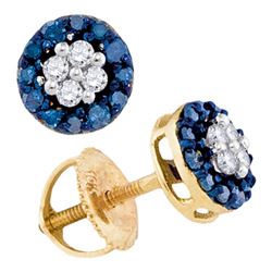 0.33 CTW Blue Color Cluster Diamond Screwback Stud Earrings 10KT Yellow Gold - REF-16M4H