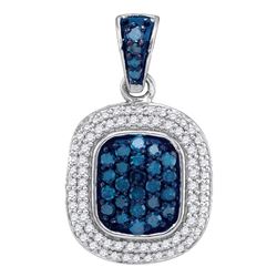 0.50 CTWBlue Color Diamond Double Rectangle Cluster Pendant 10KT White Gold - REF-24H2M