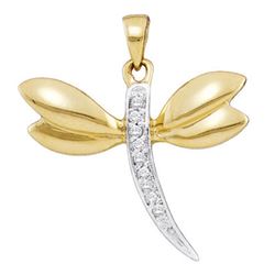 0.03 CTW Diamond Dragonfly Winged Bug Insect Charm Pendant 10KT Yellow Gold - REF-7F4N