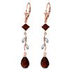Genuine 3.97 ctw Garnet & Diamond Earrings Jewelry 14KT Rose Gold - REF-44R9P