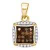 Image 1 : 0.25 CTW Cognac-brown Color Diamond Square Cluster Pendant 10KT Yellow Gold - REF-11W2K