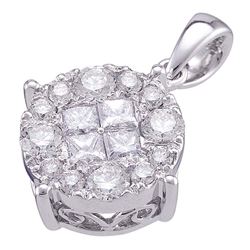 1 CTW Princess Diamond Soleil Cluster Pendant 14K White Gold - REF-101Y9X