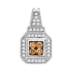 0.35 CTW Cognac-brown Color Diamond Square Cluster Pendant 10KT White Gold - REF-25N4F