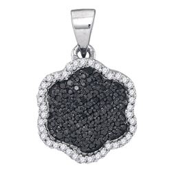 0.25 CTW Black Color Diamond Hexagon Cluster Pendant 10KT White Gold - REF-16N4F