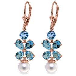 Genuine 6.28 ctw Blue Topaz & Pearl Earrings Jewelry 14KT Rose Gold - REF-49H8X