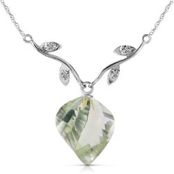 Genuine 13.02 ctw Green Amethyst & Diamond Necklace Jewelry 14KT White Gold - REF-43F3Z