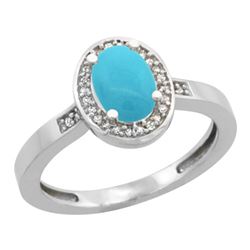 Natural 1.08 ctw Turquoise & Diamond Engagement Ring 14K White Gold - REF-32N8G
