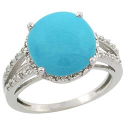 Natural 5.34 ctw Turquoise & Diamond Engagement Ring 14K White Gold - REF-60X2A