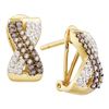 Image 1 : 0.50 CTWBrown Color Diamond Crossover Hoop Earrings 14KT Yellow Gold - REF-49Y5X