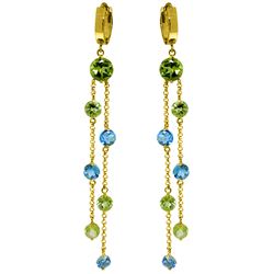 Genuine 8.99 ctw Blue Topaz & Peridot Earrings Jewelry 14KT Yellow Gold - REF-87P2H