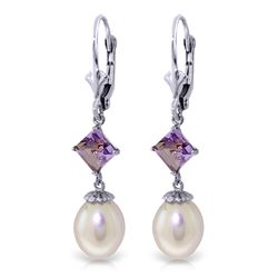 Genuine 9.5 ctw Pearl & Amethyst Earrings Jewelry 14KT White Gold - REF-24W4Y
