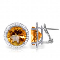 Genuine 12.4 ctw Citrine & Diamond Earrings Jewelry 14KT White Gold - REF-120Y5F