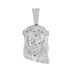 2 CTW Mens Diamond Jesus Head Pendant 10KT White Gold - REF-127H4M