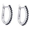 Image 1 : 0.35 CTW Black Color Diamond Slender Oblong Hoop Earrings 14K White Gold - REF-22M4H