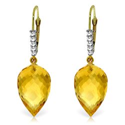 Genuine 19.15 ctw Citrine & Diamond Earrings Jewelry 14KT Yellow Gold - REF-49N2R