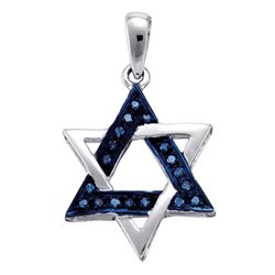 0.10 CTW Blue Color Diamond Star Magen David Heritage Pendant 10KT White Gold - REF-14K9W