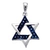 0.10 CTW Blue Color Diamond Star Magen David Heritage Pendant 10KT White Gold - REF-14K9W