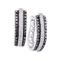 1 CTW Black Color Diamond Triple Row Vertical Hoop Earrings 14KT White Gold - REF-75K2W