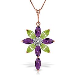 Genuine 2.0 ctw Amethyst, Peridot & Diamond Necklace Jewelry 14KT Rose Gold - REF-47A4K