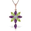Image 1 : Genuine 2.0 ctw Amethyst, Peridot & Diamond Necklace Jewelry 14KT Rose Gold - REF-47A4K